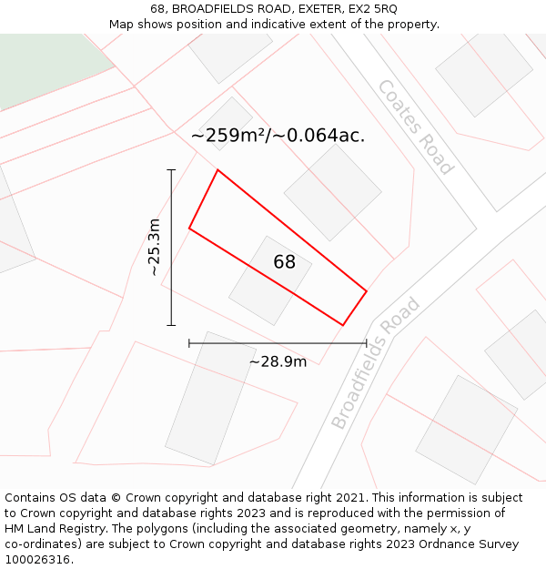 68, BROADFIELDS ROAD, EXETER, EX2 5RQ: Plot and title map