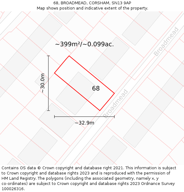 68, BROADMEAD, CORSHAM, SN13 9AP: Plot and title map