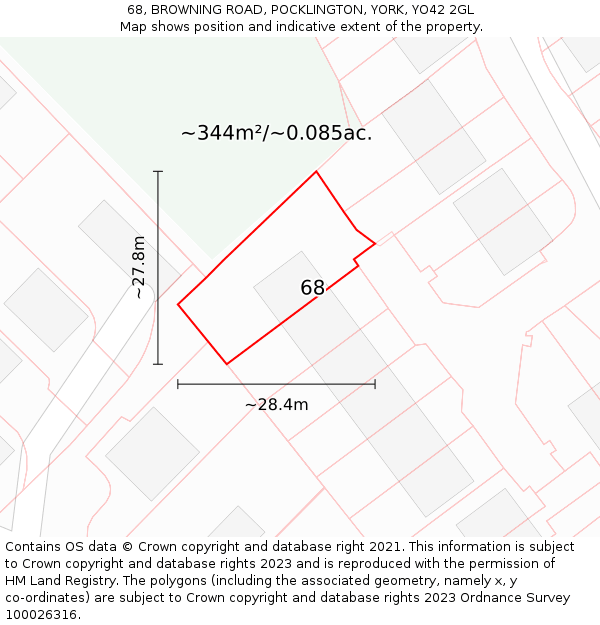 68, BROWNING ROAD, POCKLINGTON, YORK, YO42 2GL: Plot and title map