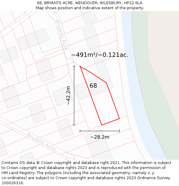 68, BRYANTS ACRE, WENDOVER, AYLESBURY, HP22 6LA: Plot and title map