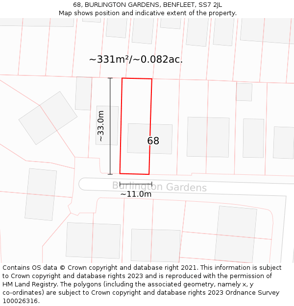 68, BURLINGTON GARDENS, BENFLEET, SS7 2JL: Plot and title map