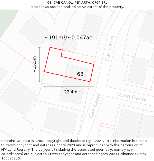 68, CAE CANOL, PENARTH, CF64 3RL: Plot and title map