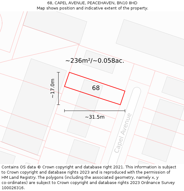 68, CAPEL AVENUE, PEACEHAVEN, BN10 8HD: Plot and title map