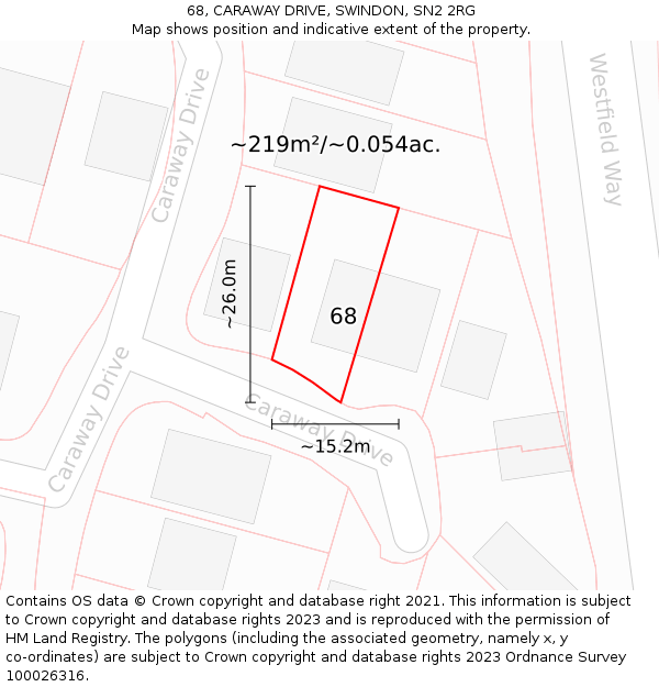 68, CARAWAY DRIVE, SWINDON, SN2 2RG: Plot and title map