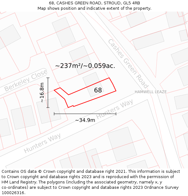 68, CASHES GREEN ROAD, STROUD, GL5 4RB: Plot and title map