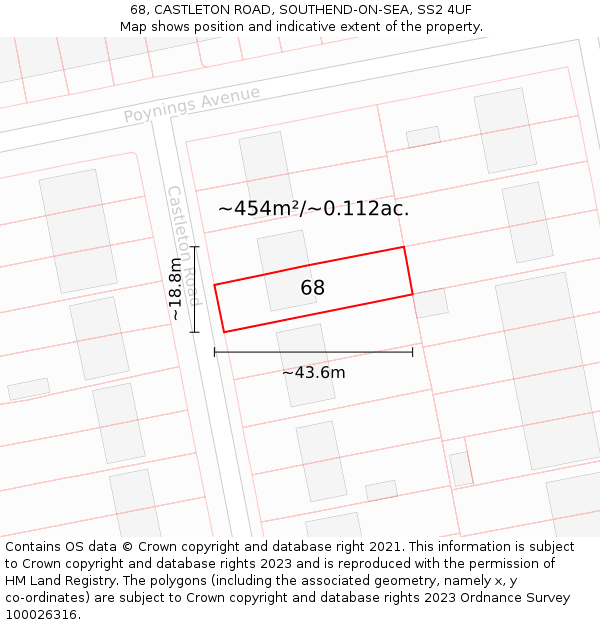 68, CASTLETON ROAD, SOUTHEND-ON-SEA, SS2 4UF: Plot and title map