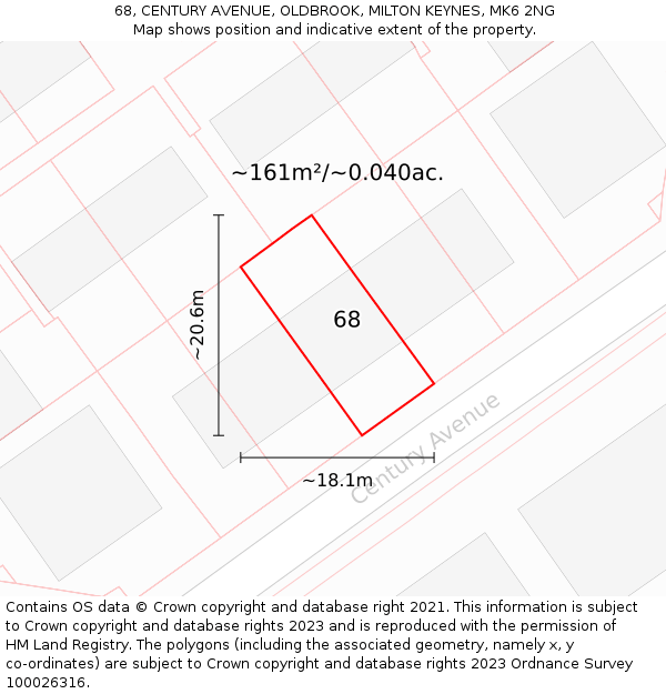 68, CENTURY AVENUE, OLDBROOK, MILTON KEYNES, MK6 2NG: Plot and title map