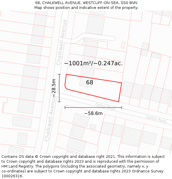 68, CHALKWELL AVENUE, WESTCLIFF-ON-SEA, SS0 8NN: Plot and title map