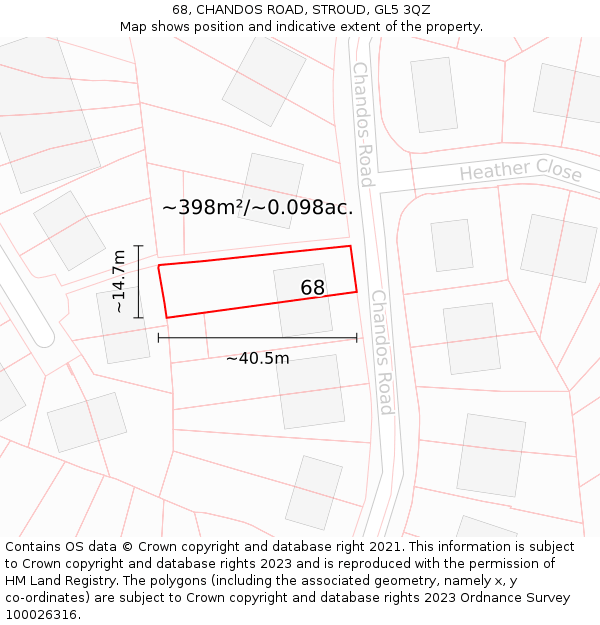 68, CHANDOS ROAD, STROUD, GL5 3QZ: Plot and title map