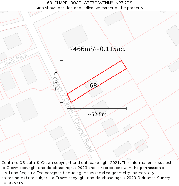 68, CHAPEL ROAD, ABERGAVENNY, NP7 7DS: Plot and title map