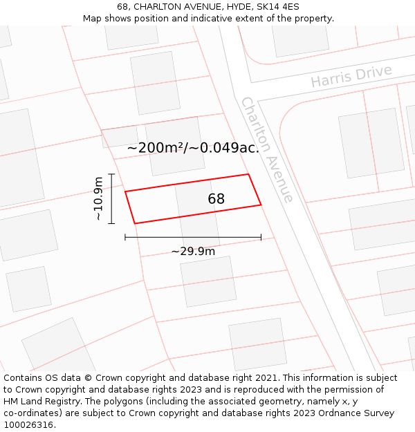 68, CHARLTON AVENUE, HYDE, SK14 4ES: Plot and title map