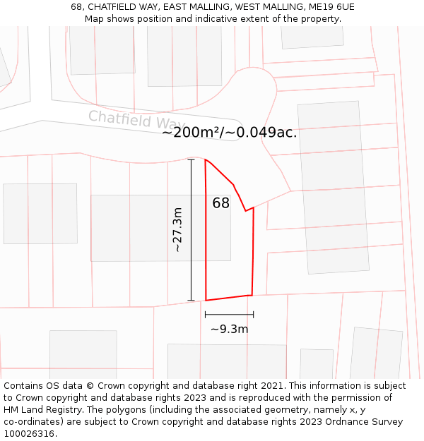 68, CHATFIELD WAY, EAST MALLING, WEST MALLING, ME19 6UE: Plot and title map