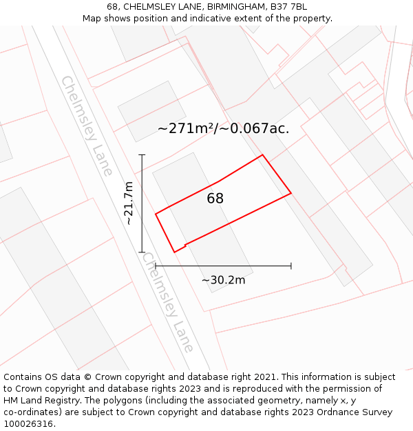 68, CHELMSLEY LANE, BIRMINGHAM, B37 7BL: Plot and title map