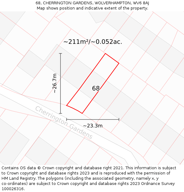 68, CHERRINGTON GARDENS, WOLVERHAMPTON, WV6 8AJ: Plot and title map