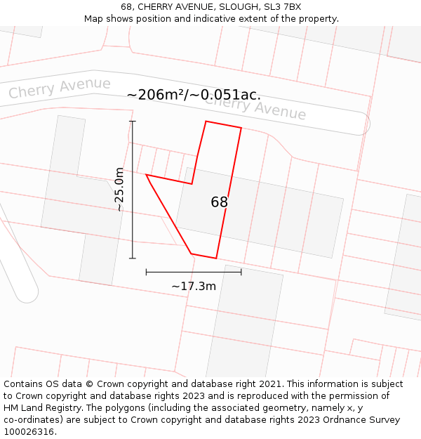 68, CHERRY AVENUE, SLOUGH, SL3 7BX: Plot and title map