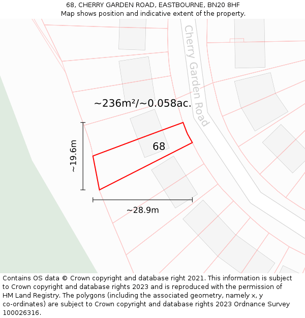 68, CHERRY GARDEN ROAD, EASTBOURNE, BN20 8HF: Plot and title map