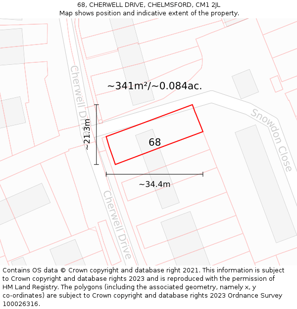 68, CHERWELL DRIVE, CHELMSFORD, CM1 2JL: Plot and title map