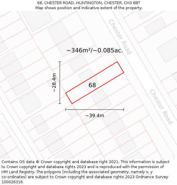 68, CHESTER ROAD, HUNTINGTON, CHESTER, CH3 6BT: Plot and title map