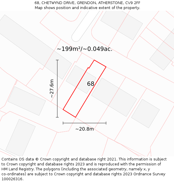 68, CHETWYND DRIVE, GRENDON, ATHERSTONE, CV9 2FF: Plot and title map