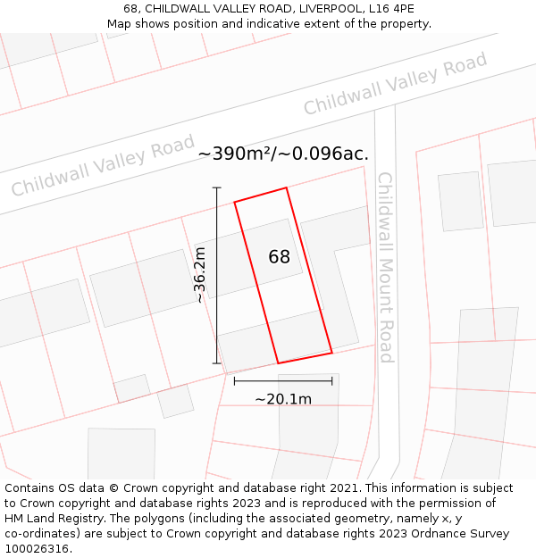 68, CHILDWALL VALLEY ROAD, LIVERPOOL, L16 4PE: Plot and title map