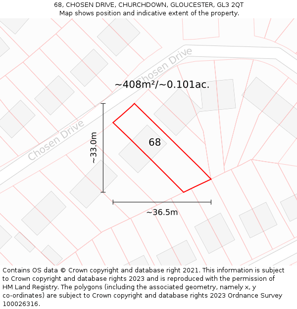68, CHOSEN DRIVE, CHURCHDOWN, GLOUCESTER, GL3 2QT: Plot and title map