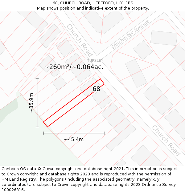 68, CHURCH ROAD, HEREFORD, HR1 1RS: Plot and title map