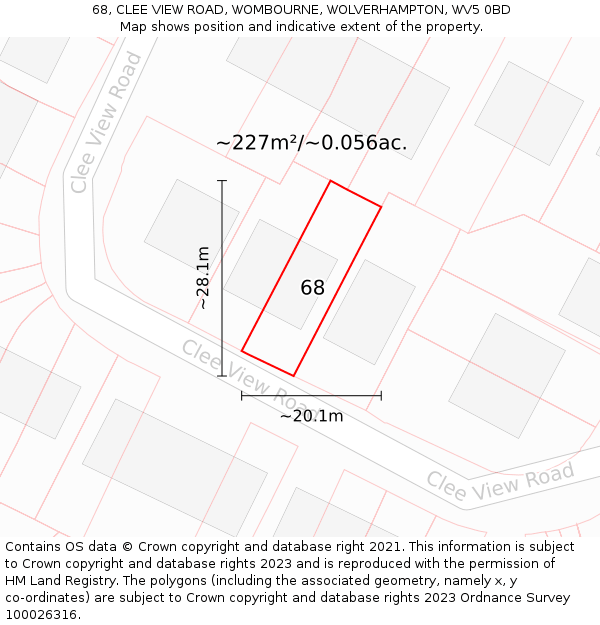 68, CLEE VIEW ROAD, WOMBOURNE, WOLVERHAMPTON, WV5 0BD: Plot and title map