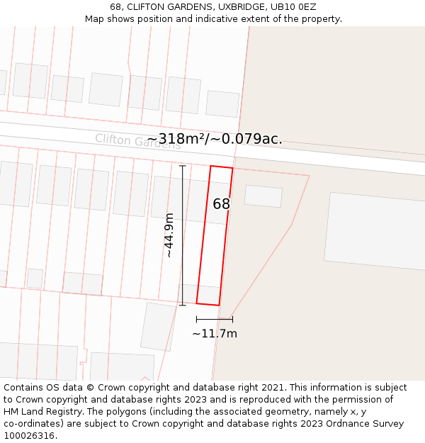 68, CLIFTON GARDENS, UXBRIDGE, UB10 0EZ: Plot and title map