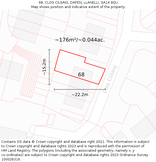 68, CLOS CILSAIG, DAFEN, LLANELLI, SA14 8QU: Plot and title map