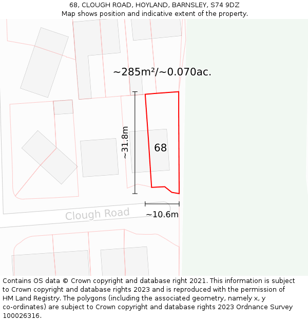 68, CLOUGH ROAD, HOYLAND, BARNSLEY, S74 9DZ: Plot and title map