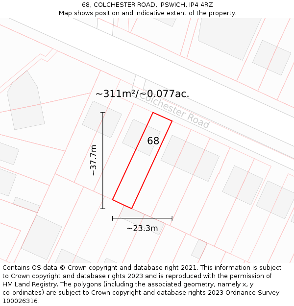 68, COLCHESTER ROAD, IPSWICH, IP4 4RZ: Plot and title map