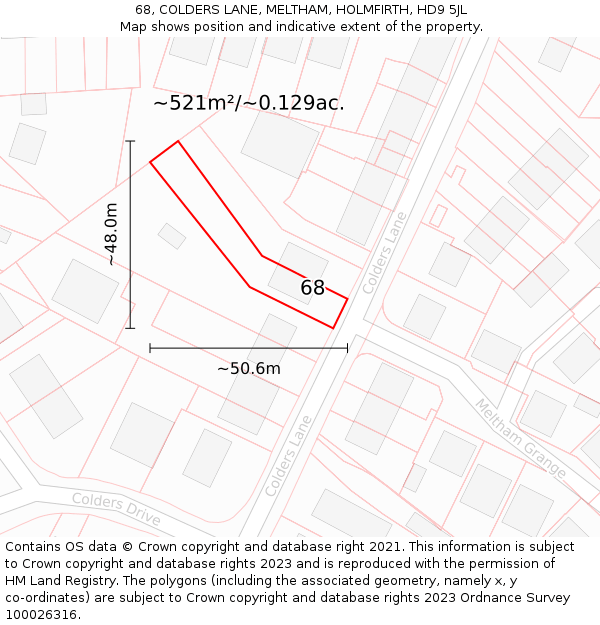 68, COLDERS LANE, MELTHAM, HOLMFIRTH, HD9 5JL: Plot and title map