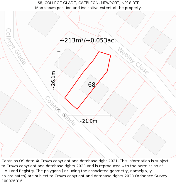 68, COLLEGE GLADE, CAERLEON, NEWPORT, NP18 3TE: Plot and title map