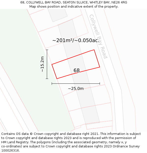 68, COLLYWELL BAY ROAD, SEATON SLUICE, WHITLEY BAY, NE26 4RG: Plot and title map