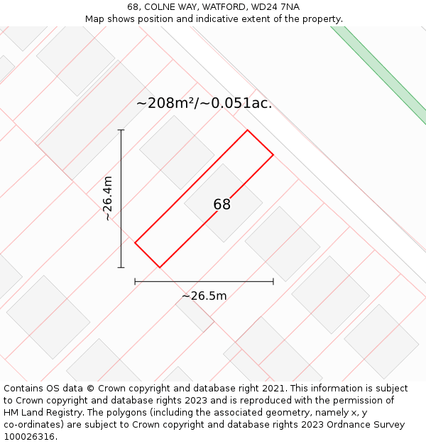 68, COLNE WAY, WATFORD, WD24 7NA: Plot and title map