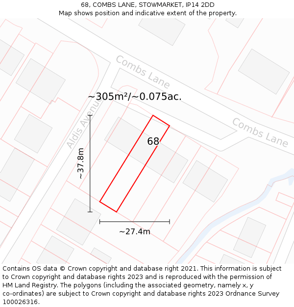 68, COMBS LANE, STOWMARKET, IP14 2DD: Plot and title map