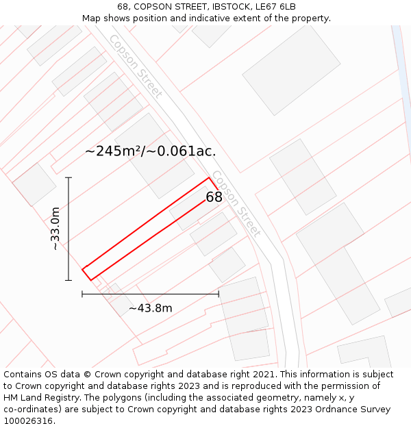 68, COPSON STREET, IBSTOCK, LE67 6LB: Plot and title map