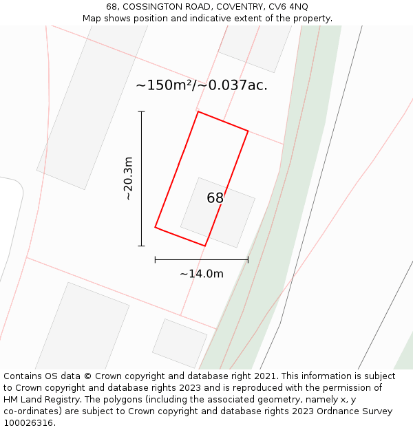 68, COSSINGTON ROAD, COVENTRY, CV6 4NQ: Plot and title map