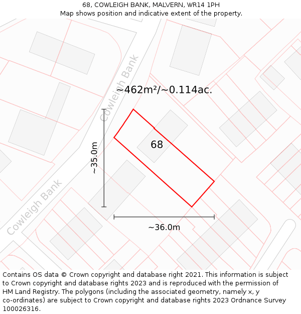 68, COWLEIGH BANK, MALVERN, WR14 1PH: Plot and title map