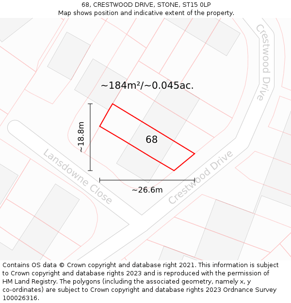 68, CRESTWOOD DRIVE, STONE, ST15 0LP: Plot and title map