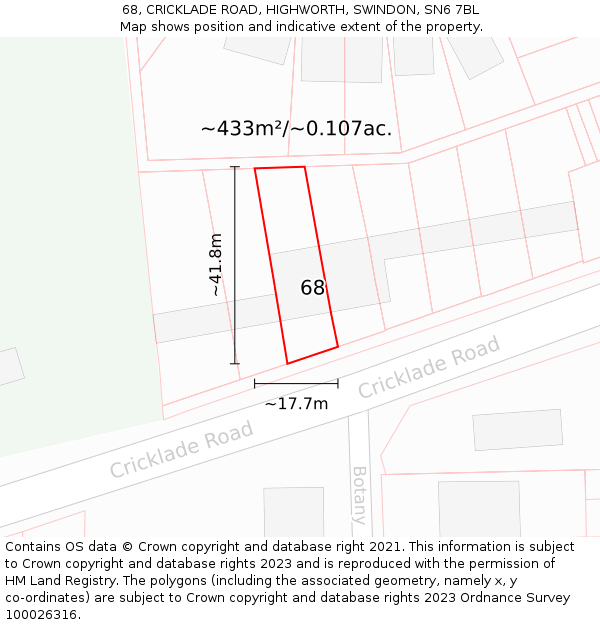 68, CRICKLADE ROAD, HIGHWORTH, SWINDON, SN6 7BL: Plot and title map