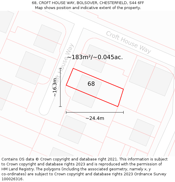 68, CROFT HOUSE WAY, BOLSOVER, CHESTERFIELD, S44 6FF: Plot and title map