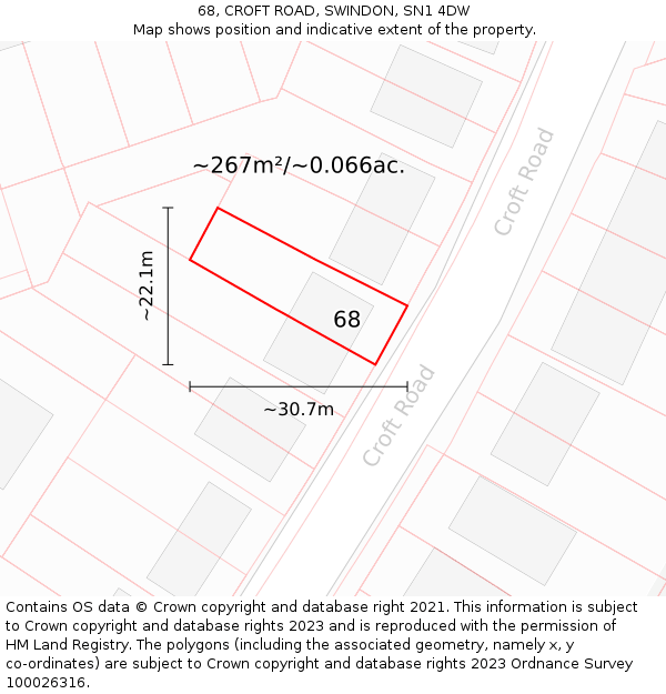 68, CROFT ROAD, SWINDON, SN1 4DW: Plot and title map