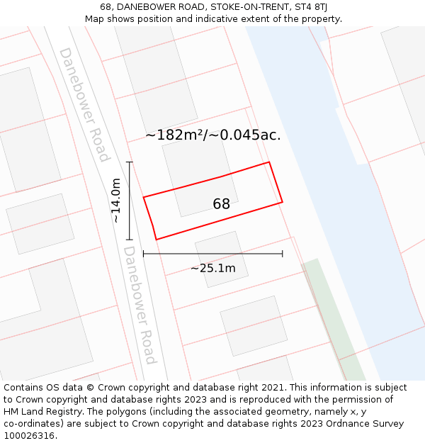 68, DANEBOWER ROAD, STOKE-ON-TRENT, ST4 8TJ: Plot and title map