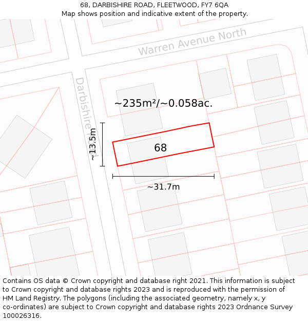 68, DARBISHIRE ROAD, FLEETWOOD, FY7 6QA: Plot and title map