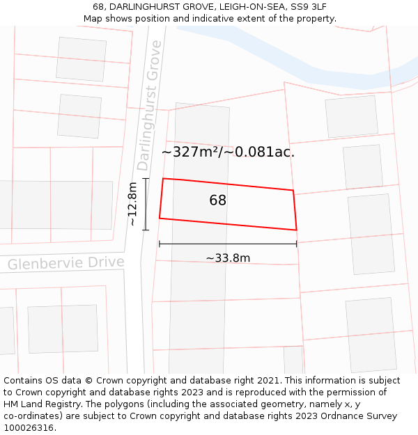 68, DARLINGHURST GROVE, LEIGH-ON-SEA, SS9 3LF: Plot and title map