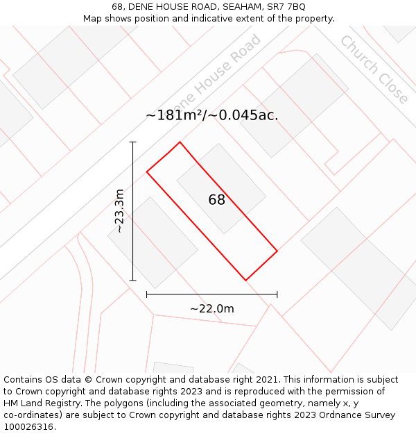 68, DENE HOUSE ROAD, SEAHAM, SR7 7BQ: Plot and title map