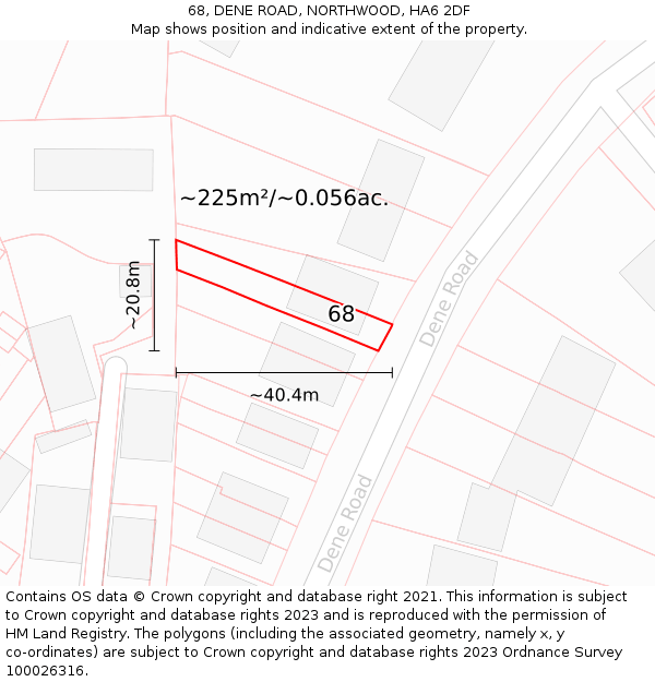 68, DENE ROAD, NORTHWOOD, HA6 2DF: Plot and title map