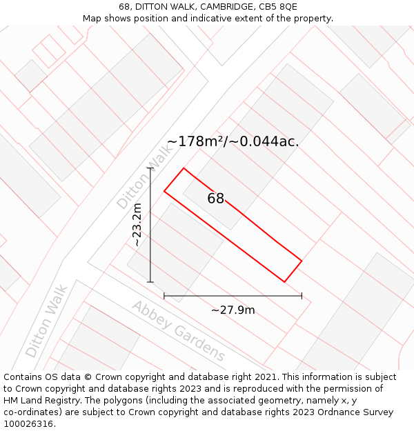 68, DITTON WALK, CAMBRIDGE, CB5 8QE: Plot and title map