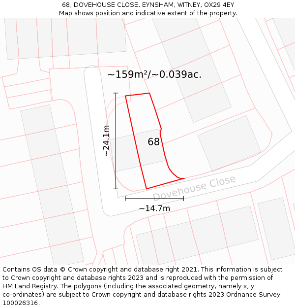 68, DOVEHOUSE CLOSE, EYNSHAM, WITNEY, OX29 4EY: Plot and title map